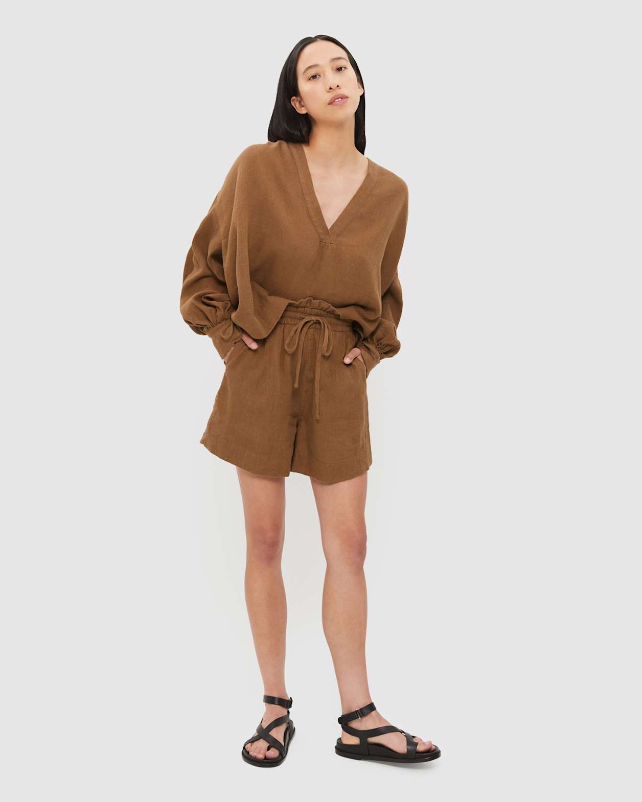 Margot V Neck Blouse in DEEP OLIVE