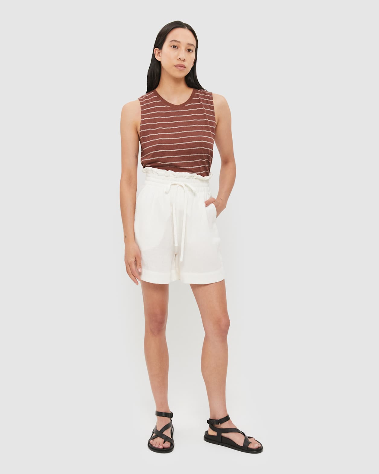 Ava Stripe Linen Tank in CHOC/WHITE