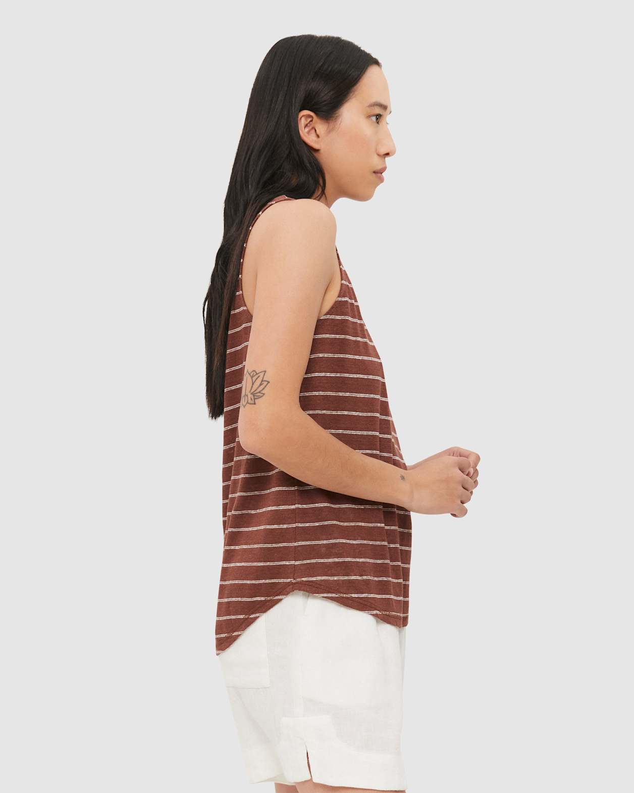 Ava Stripe Linen Tank in CHOC/WHITE