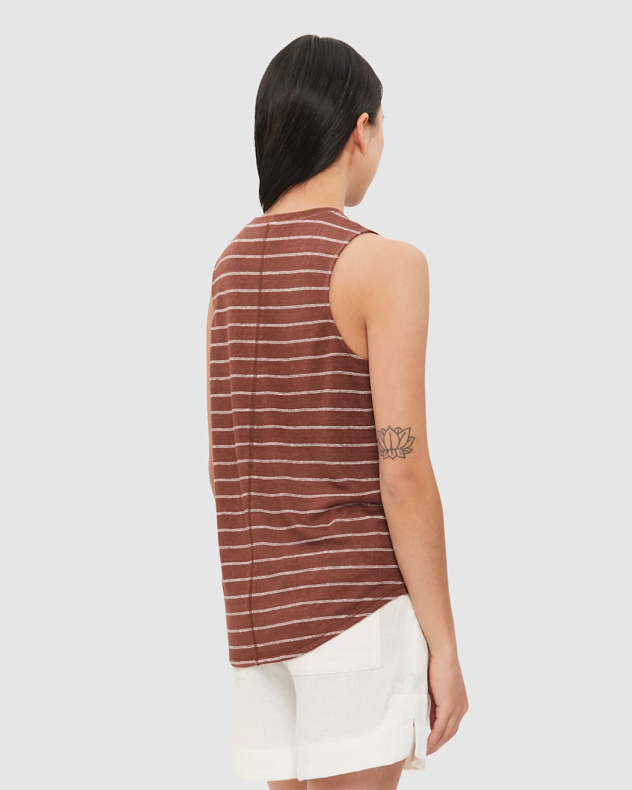 Ava Stripe Linen Tank in CHOC/WHITE