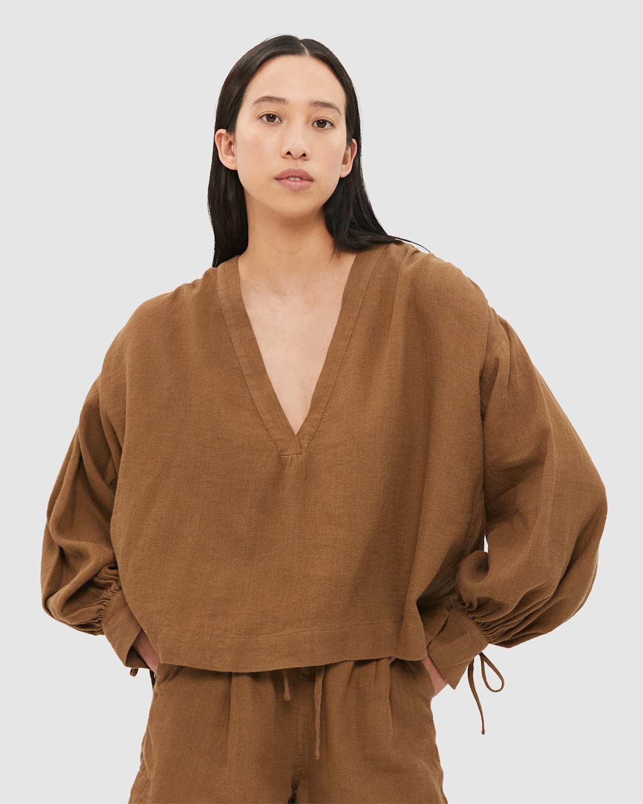Margot V Neck Blouse in DEEP OLIVE