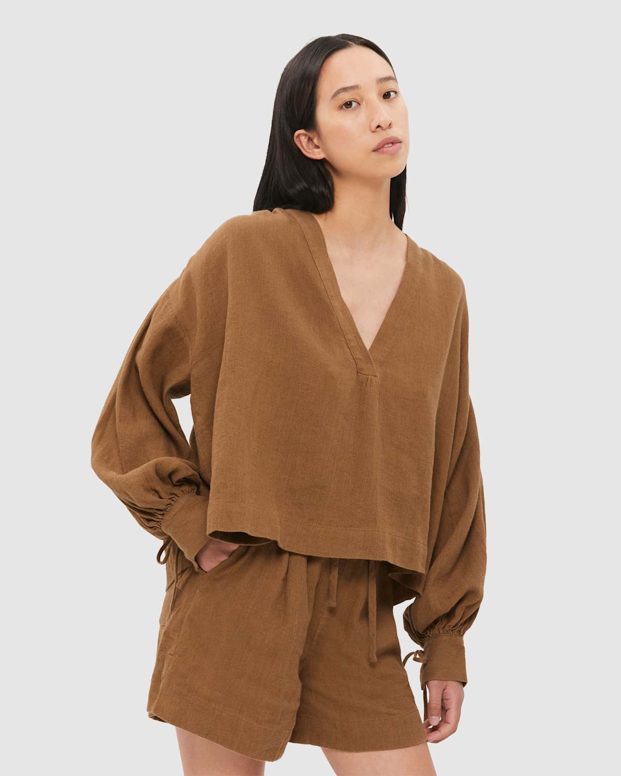 Margot V Neck Blouse in DEEP OLIVE