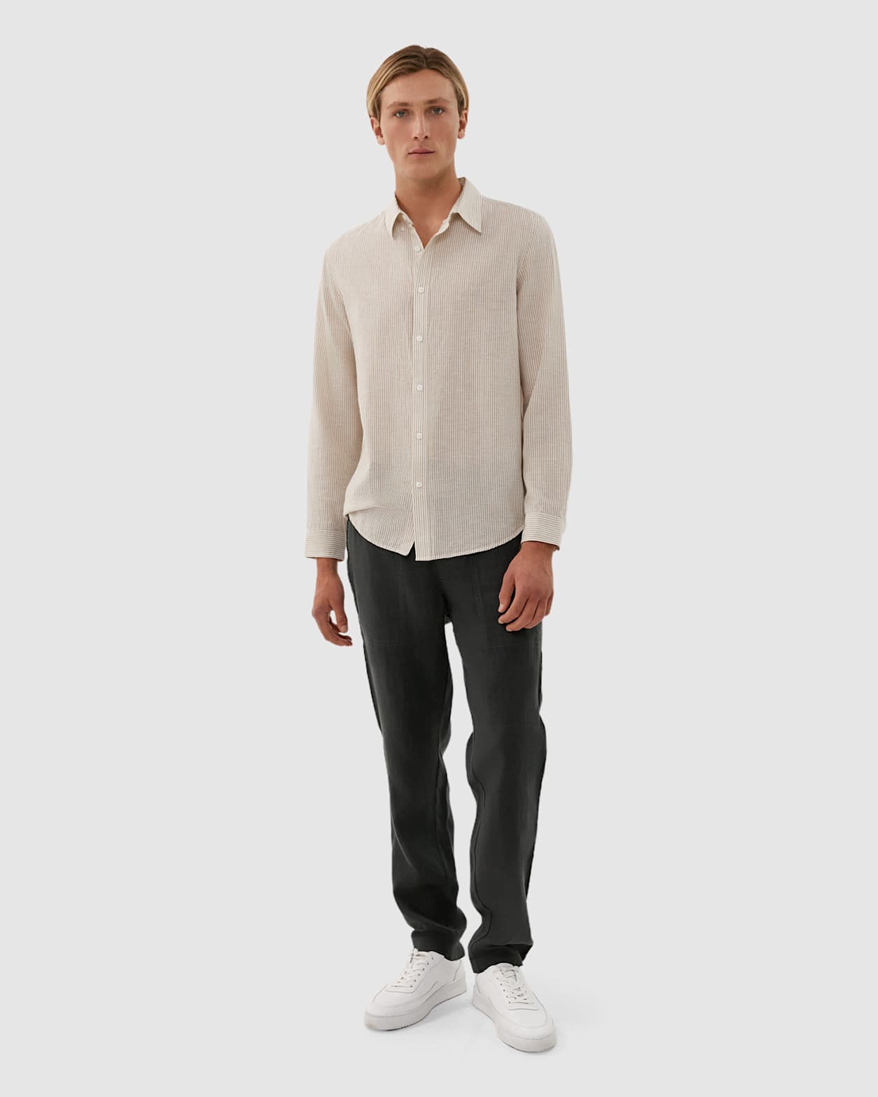 Stripe Lyocell Linen Shirt in WHITE/GELATO