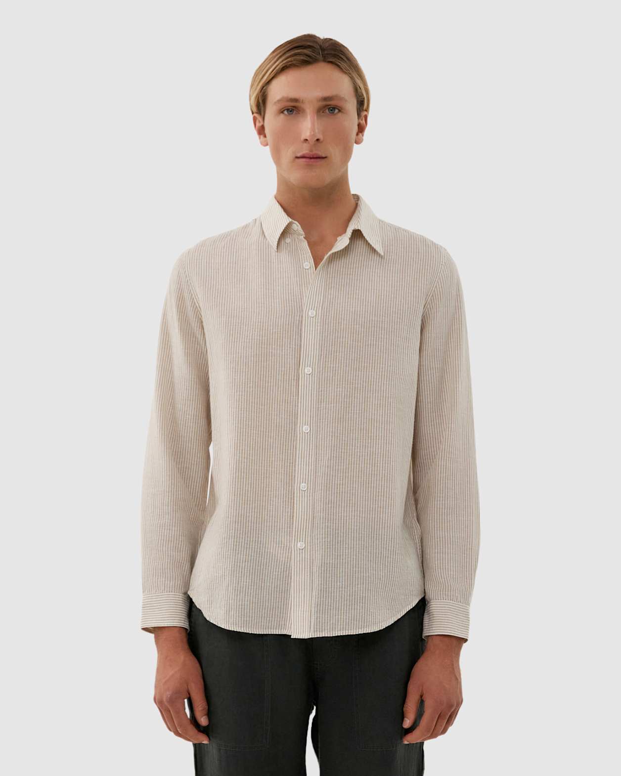 Stripe Lyocell Linen Shirt in WHITE/GELATO