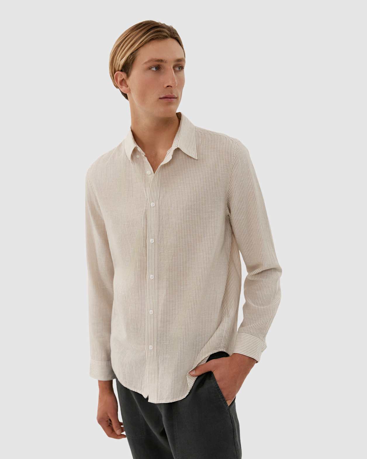 Stripe Lyocell Linen Shirt in WHITE/GELATO