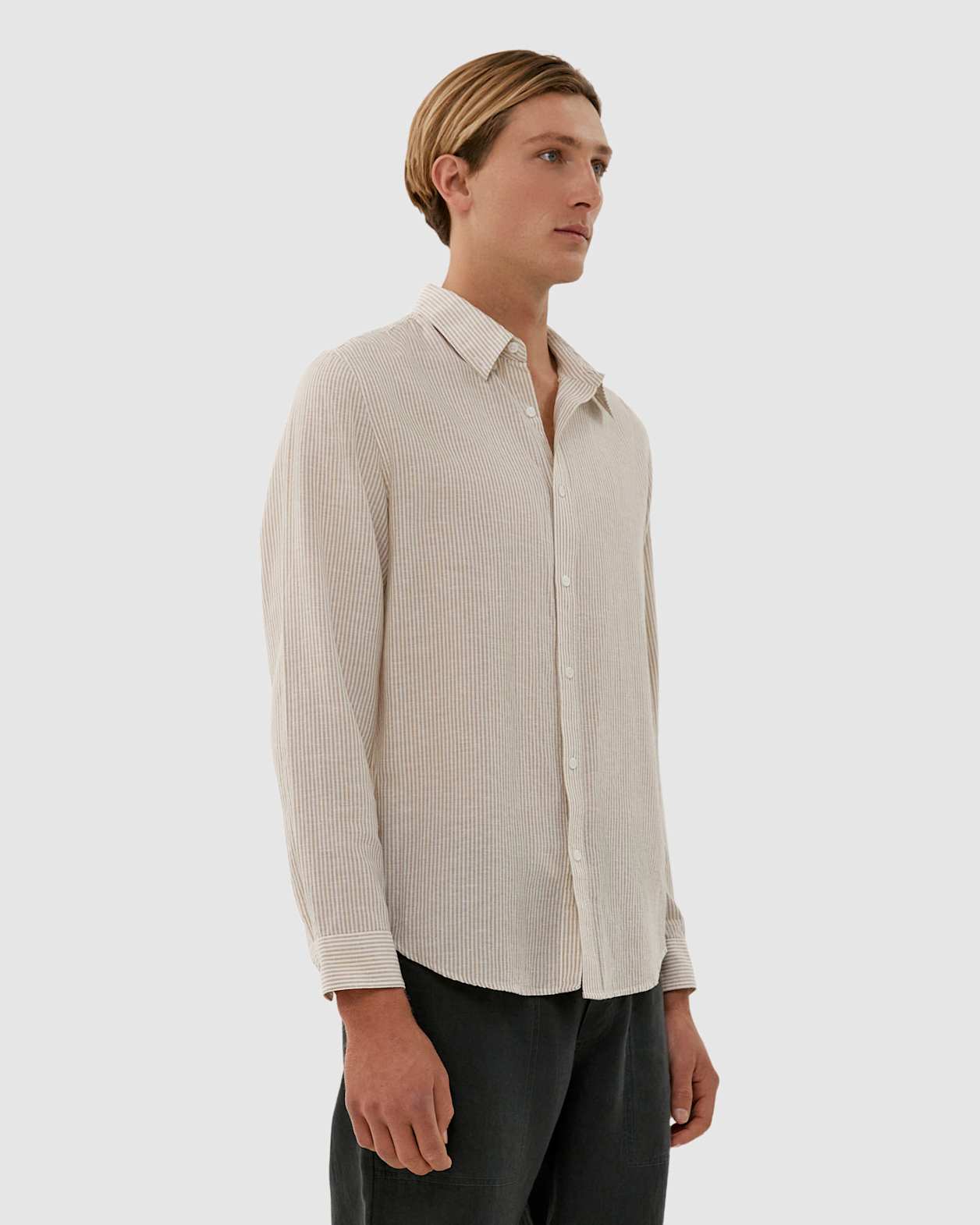Stripe Lyocell Linen Shirt in WHITE/GELATO