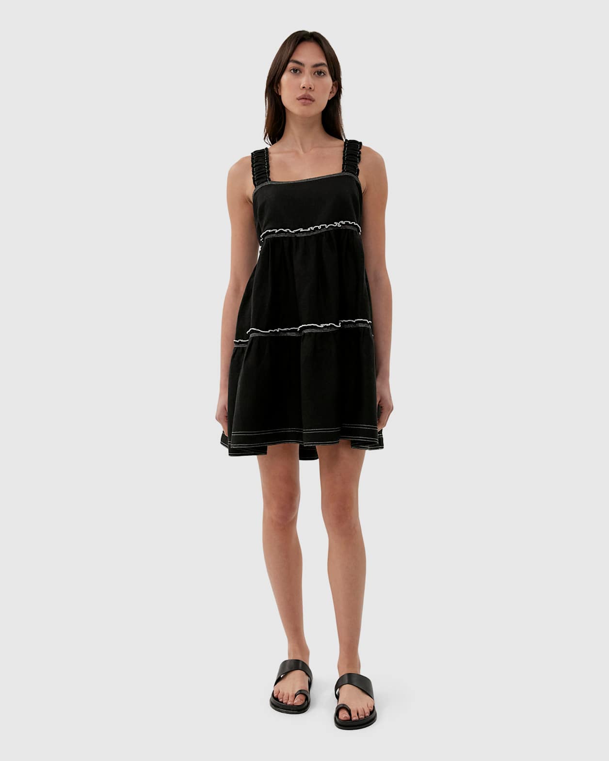 Sara Linen Mini Dress in BLACK
