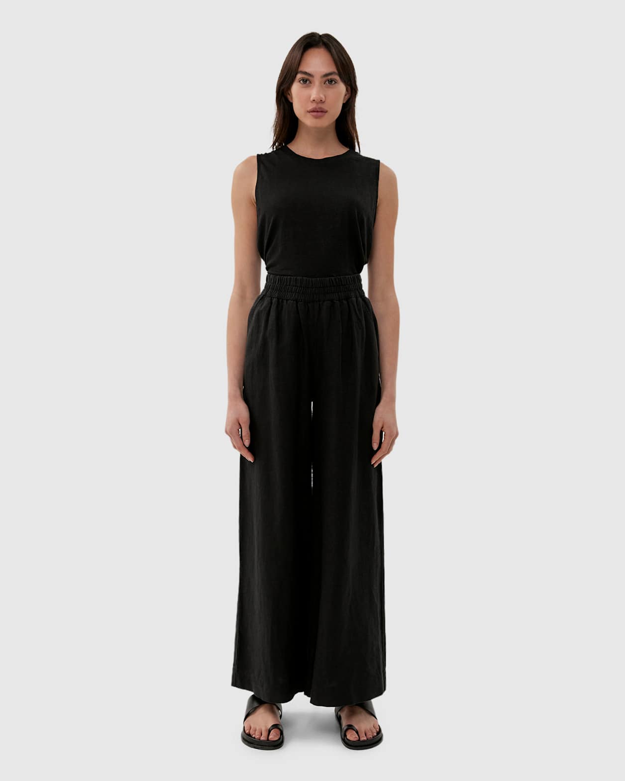 Sabine Linen Wide Leg Pant in BLACK