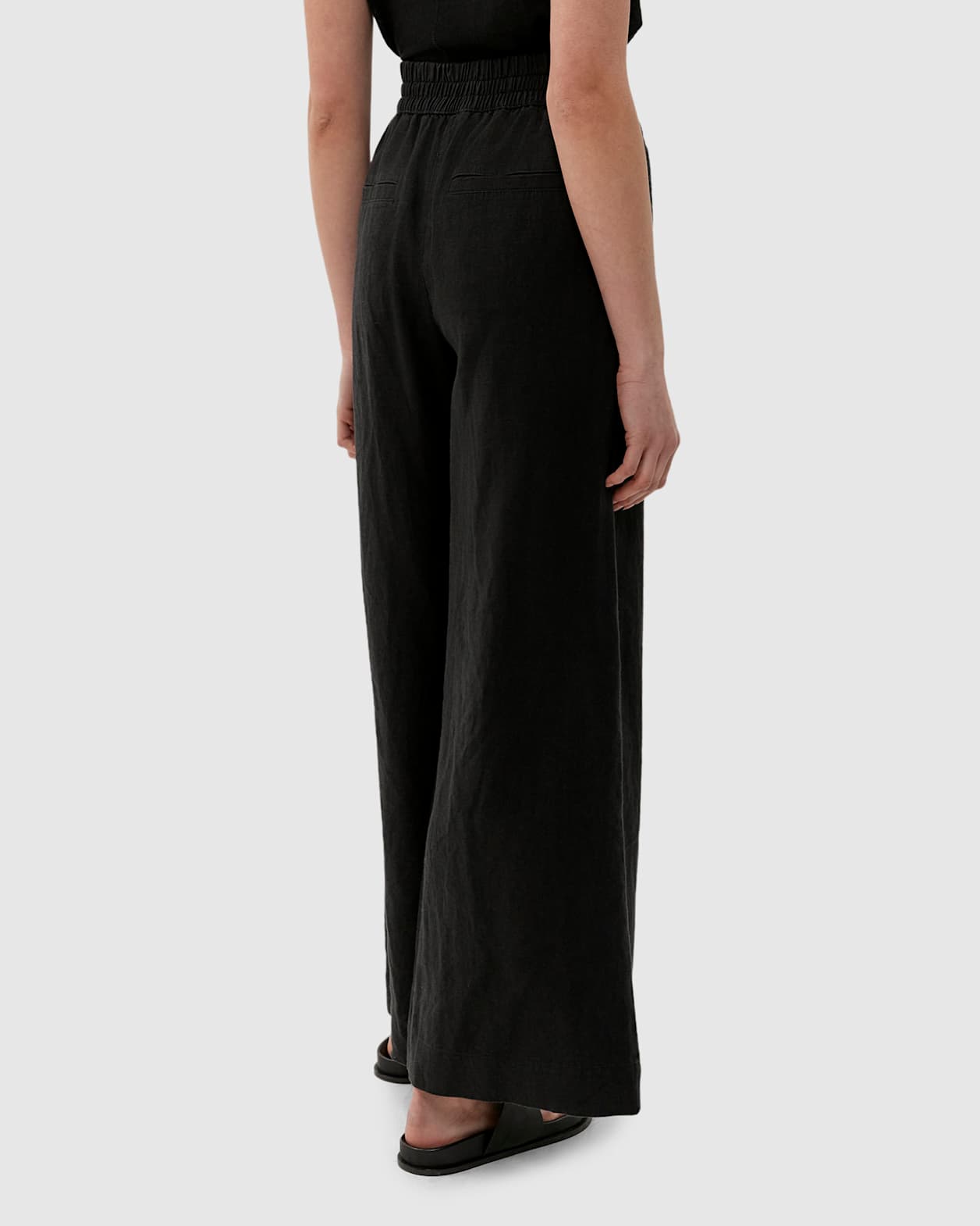Sabine Linen Wide Leg Pant in BLACK