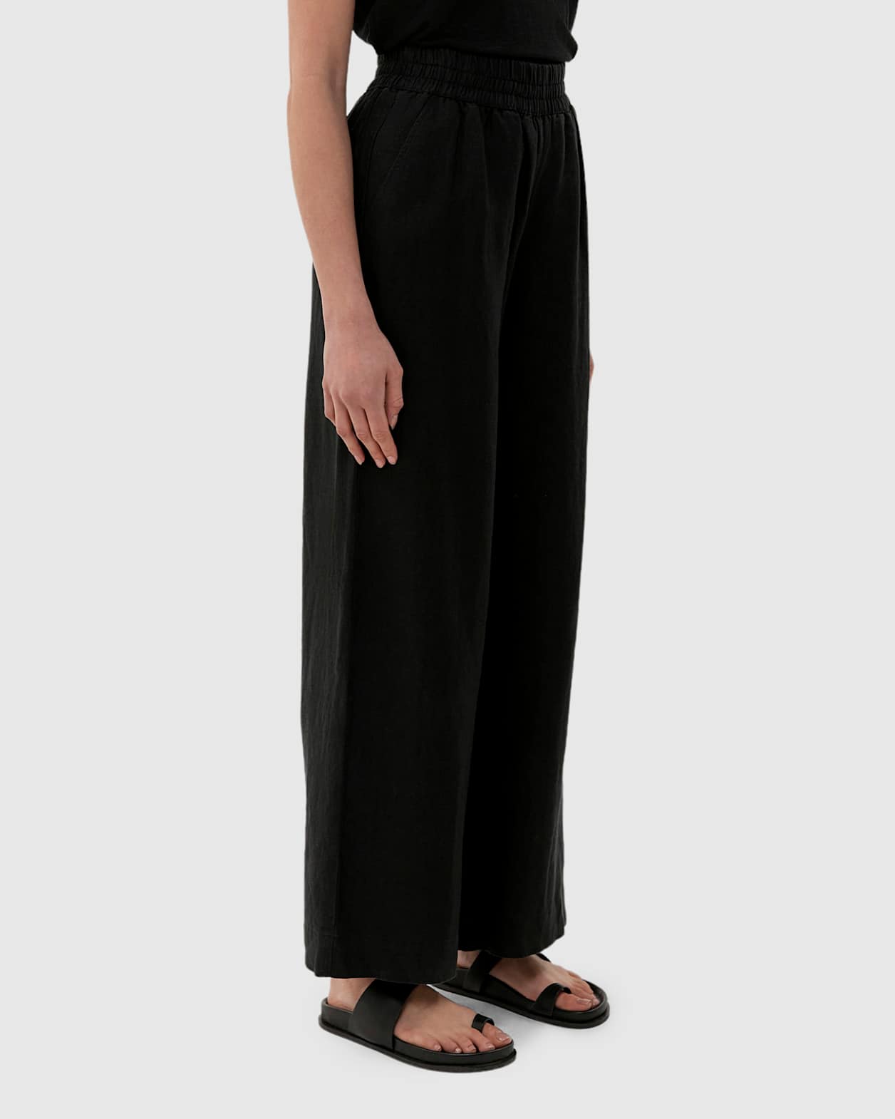 Sabine Linen Wide Leg Pant in BLACK