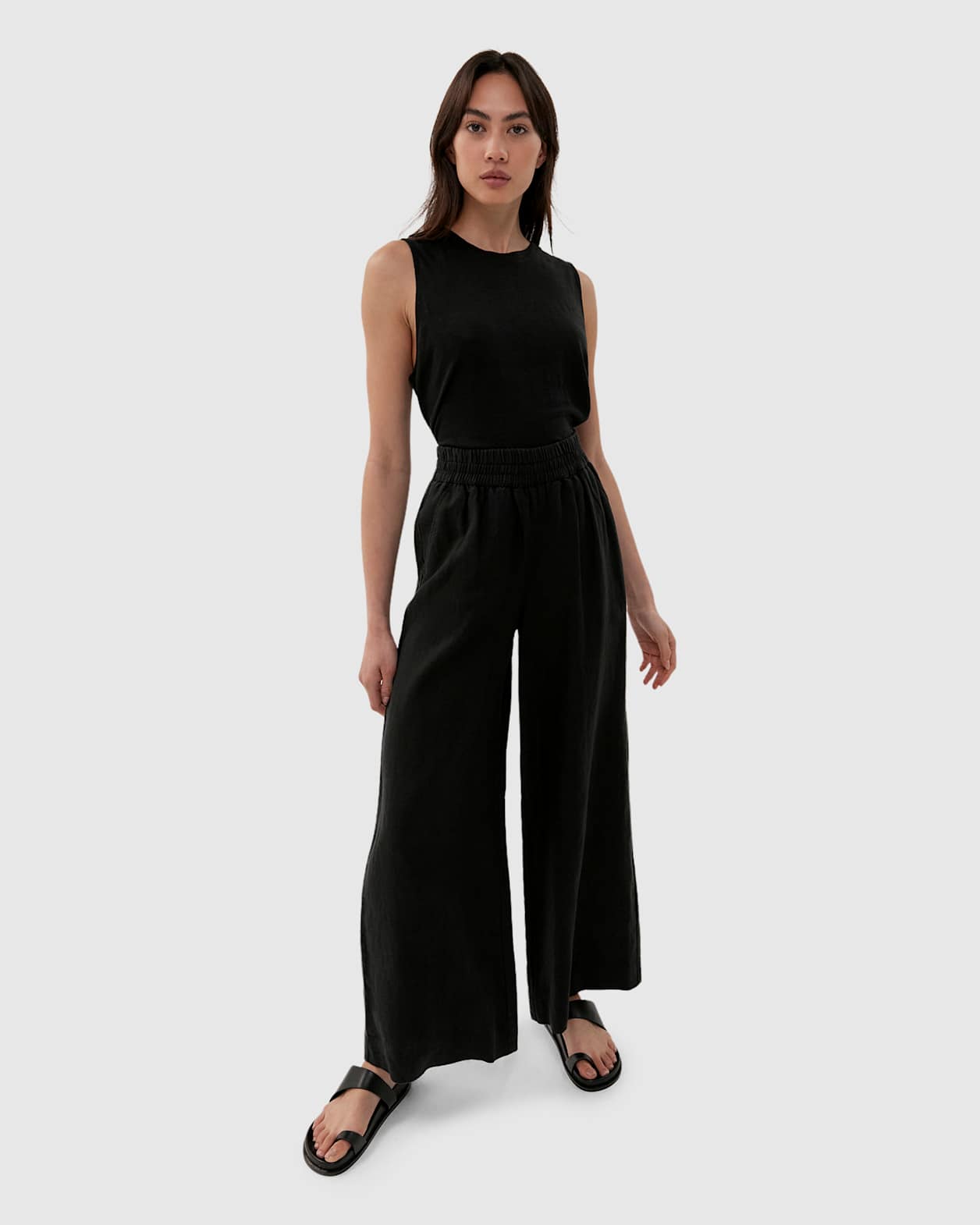 Sabine Linen Wide Leg Pant in BLACK