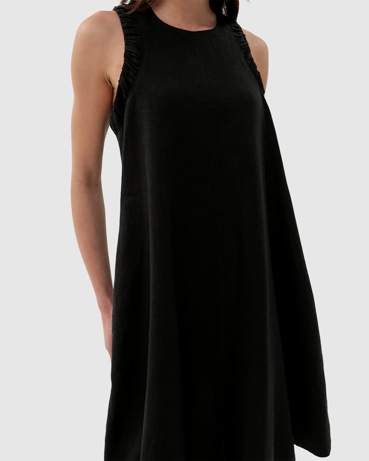 Sabine Linen Swing Dress in BLACK