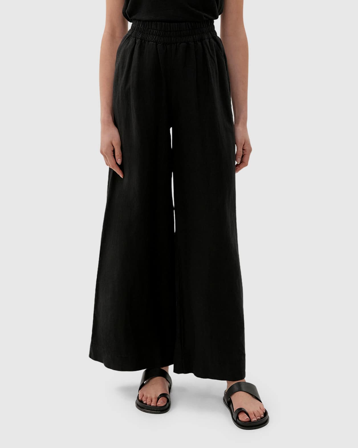 Sabine Linen Wide Leg Pant in BLACK