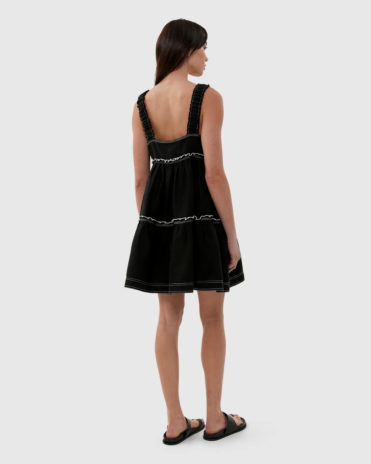 Sara Linen Mini Dress in BLACK
