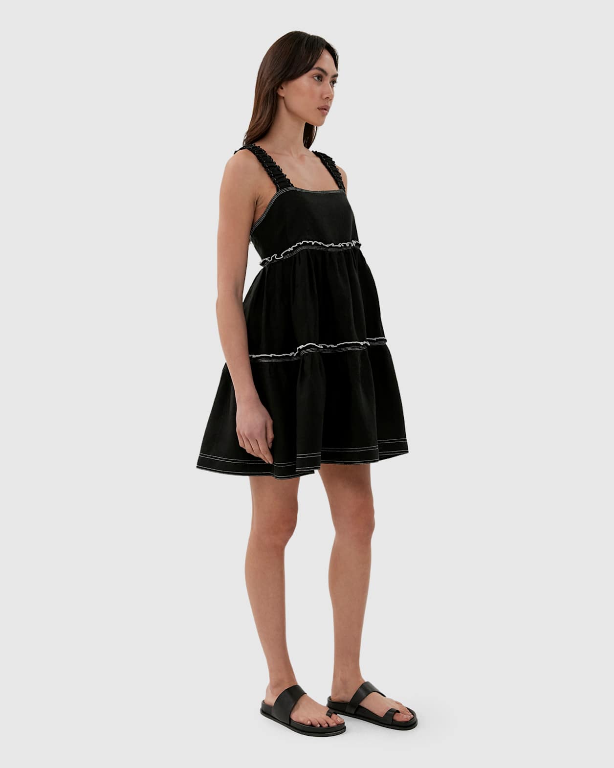 Sara Linen Mini Dress in BLACK