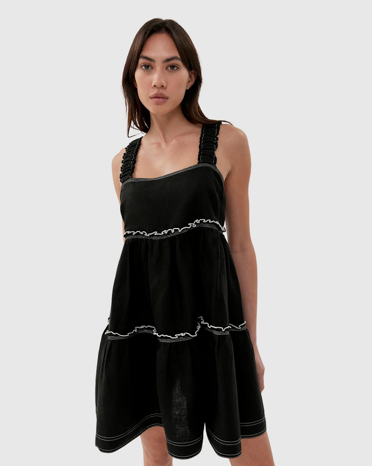 Sara Linen Mini Dress in BLACK