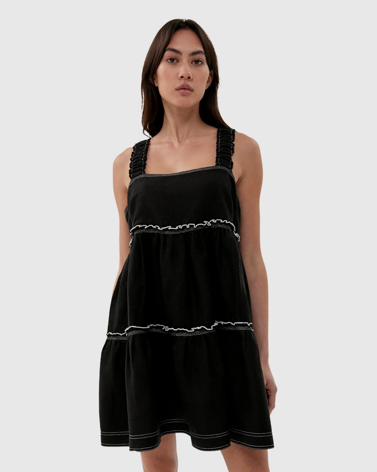 Sara Linen Mini Dress in BLACK
