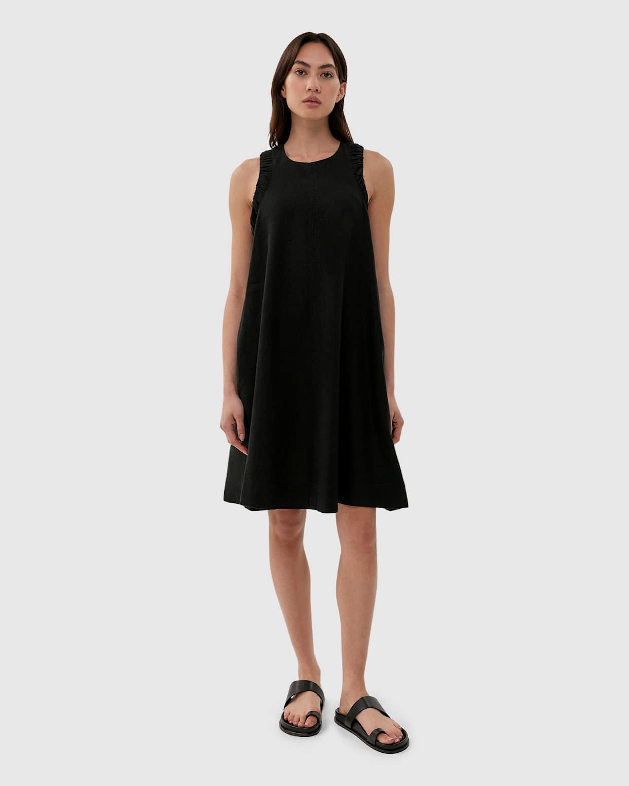 Sabine Linen Swing Dress in BLACK