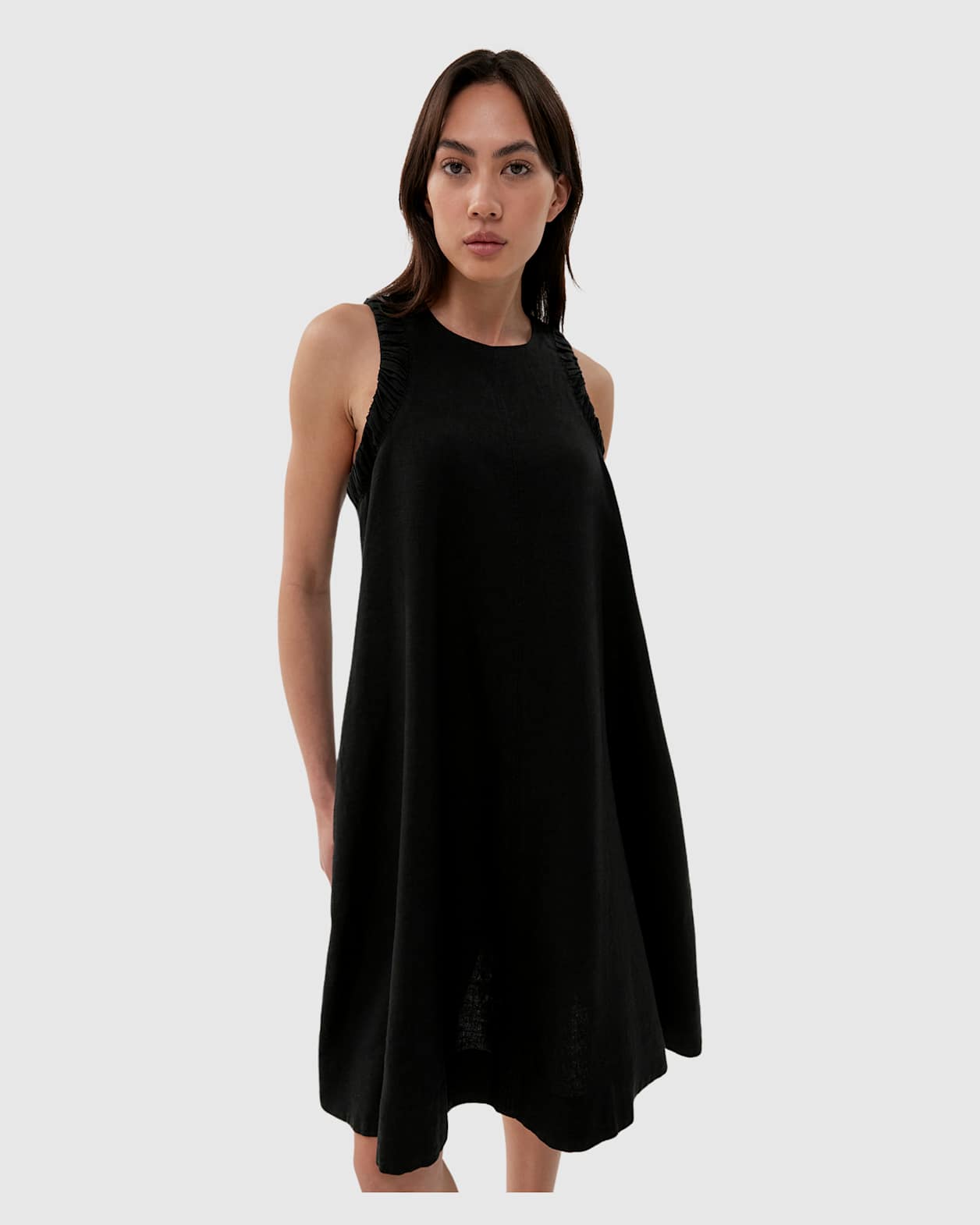 Sabine Linen Swing Dress in BLACK