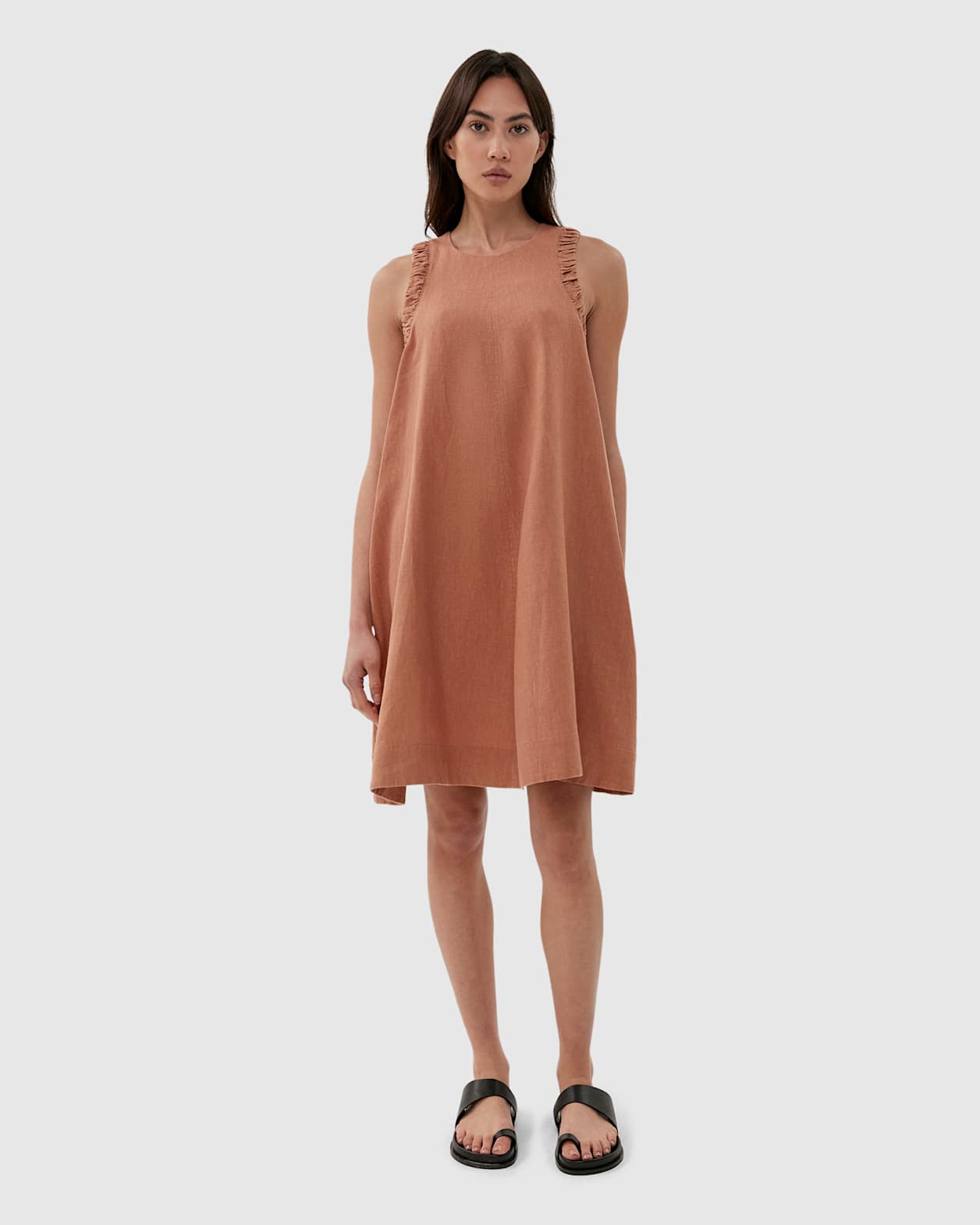 Sabine Linen Swing Dress in RUST