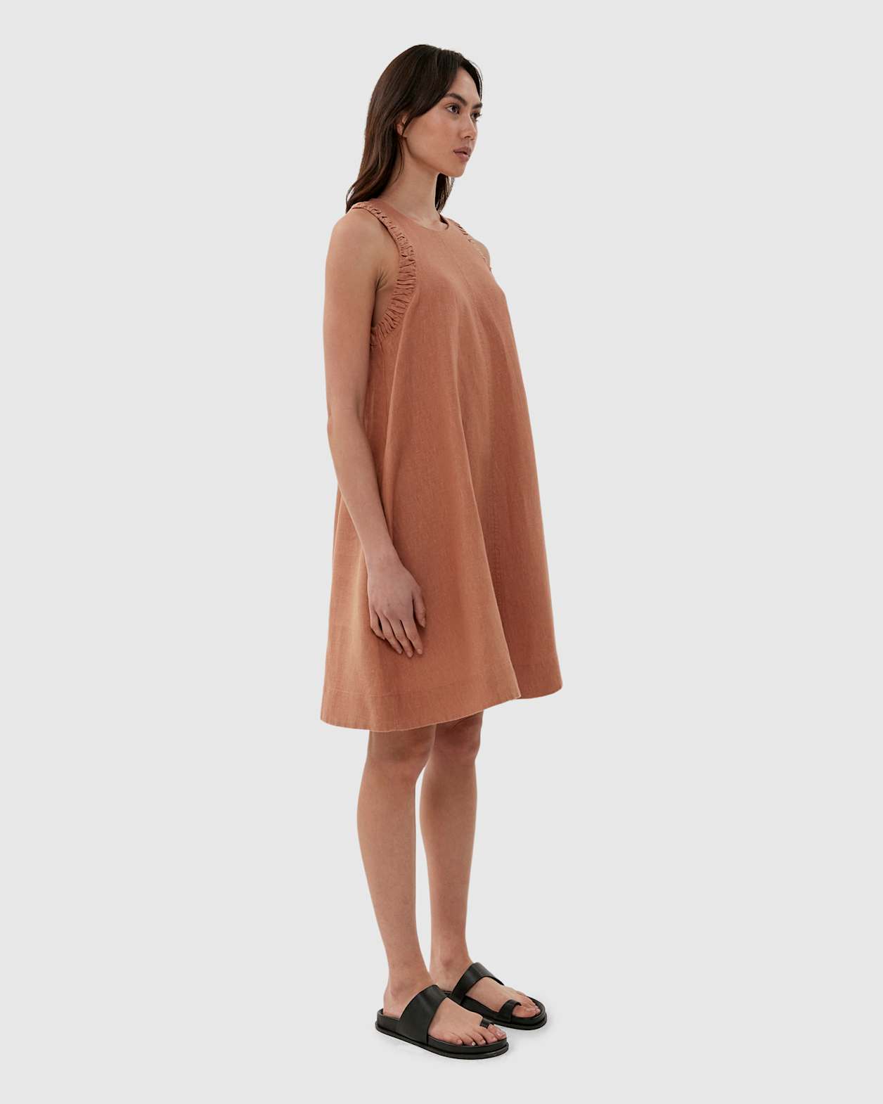 Sabine Linen Swing Dress in RUST