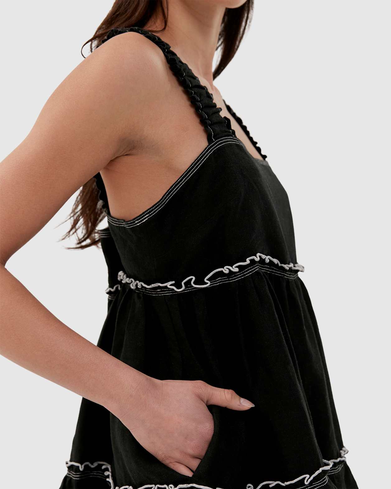 Sara Linen Mini Dress in BLACK