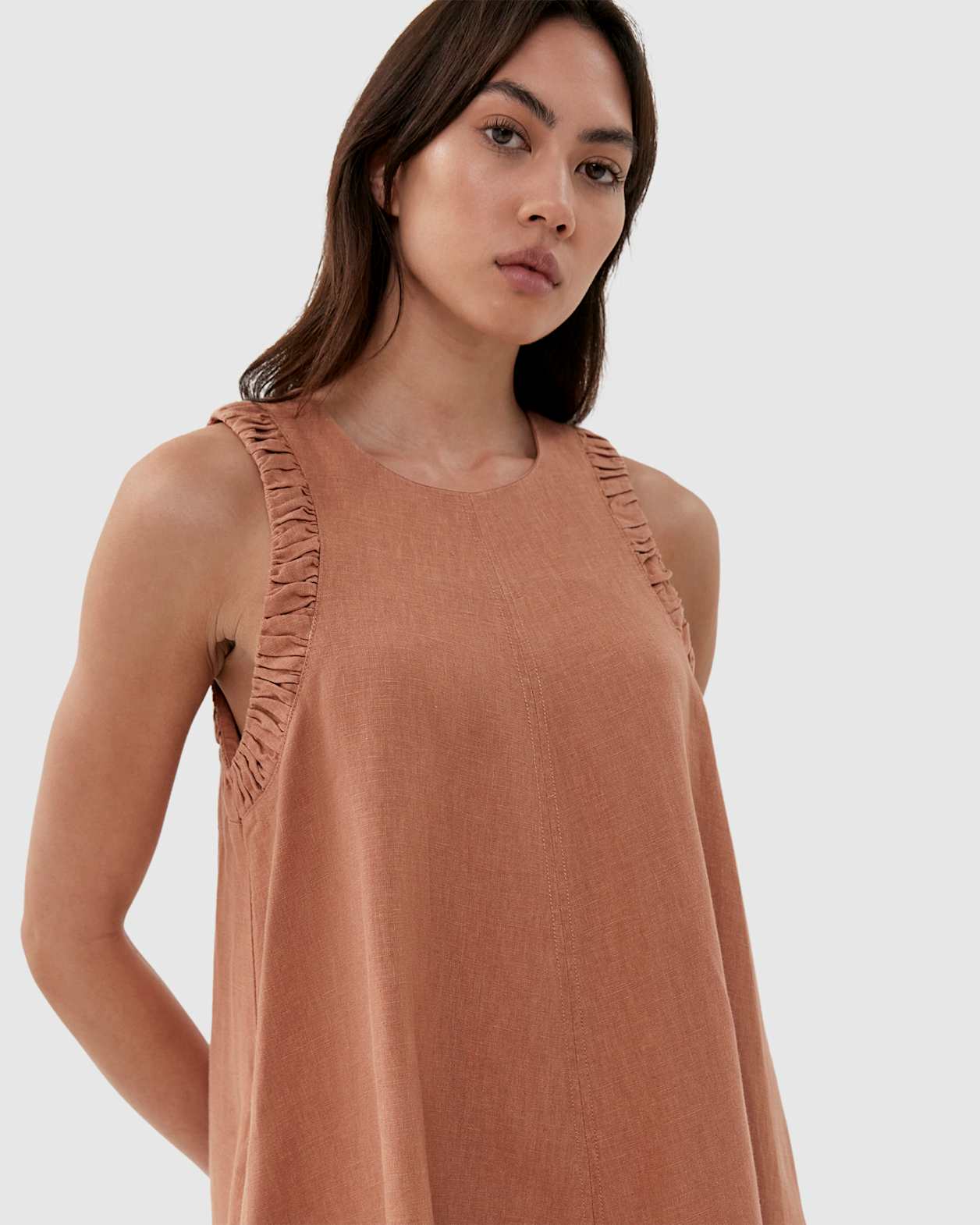 Sabine Linen Swing Dress in RUST