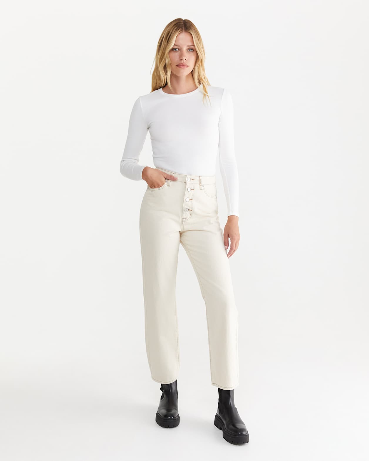 Keeks High Rise Straight Jean in ECRU