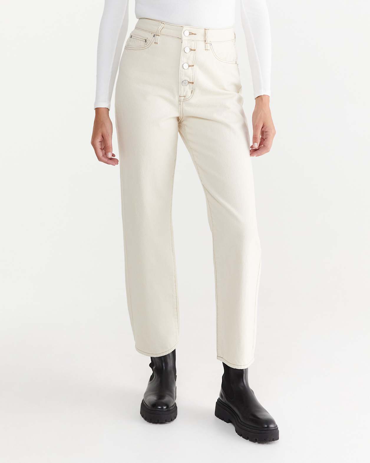 Keeks High Rise Straight Jean in ECRU