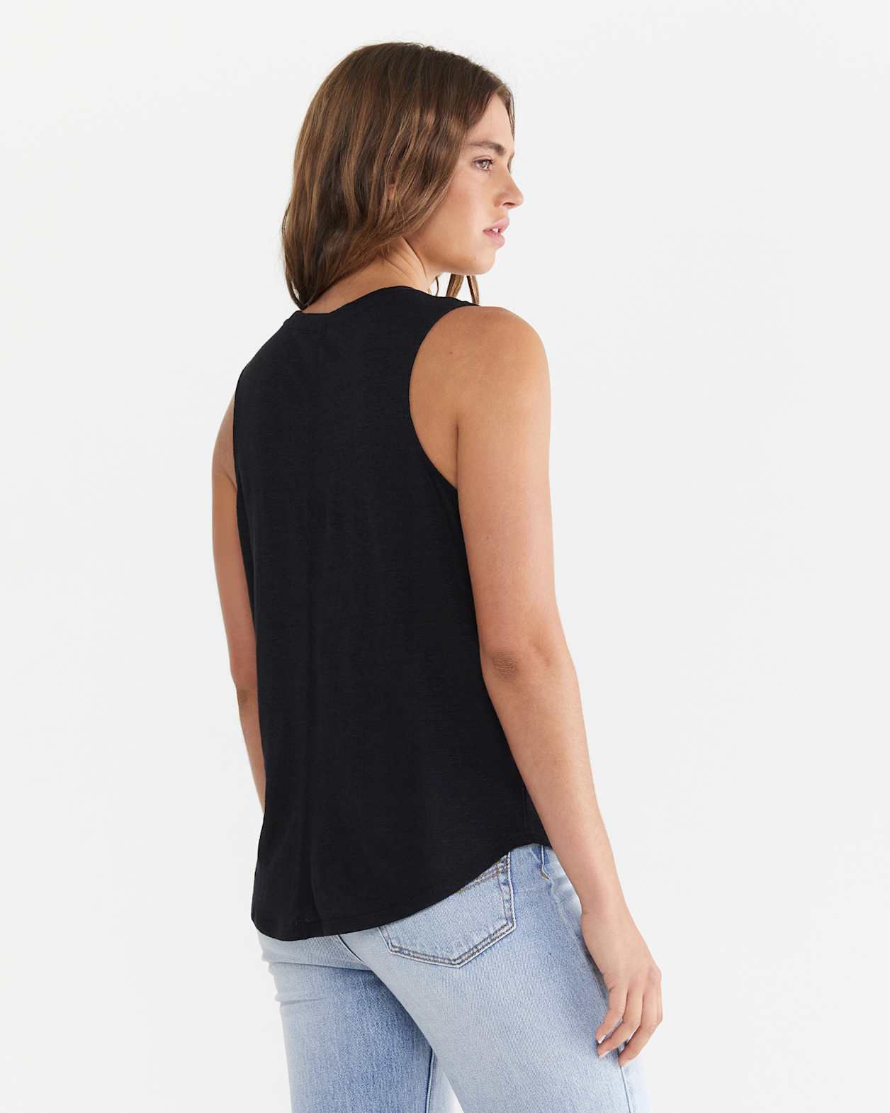 Ava Linen Tank in BLACK
