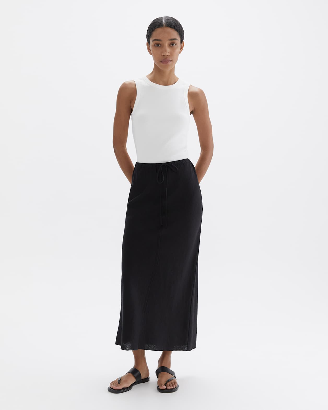 Easy Linen Slip Skirt in BLACK