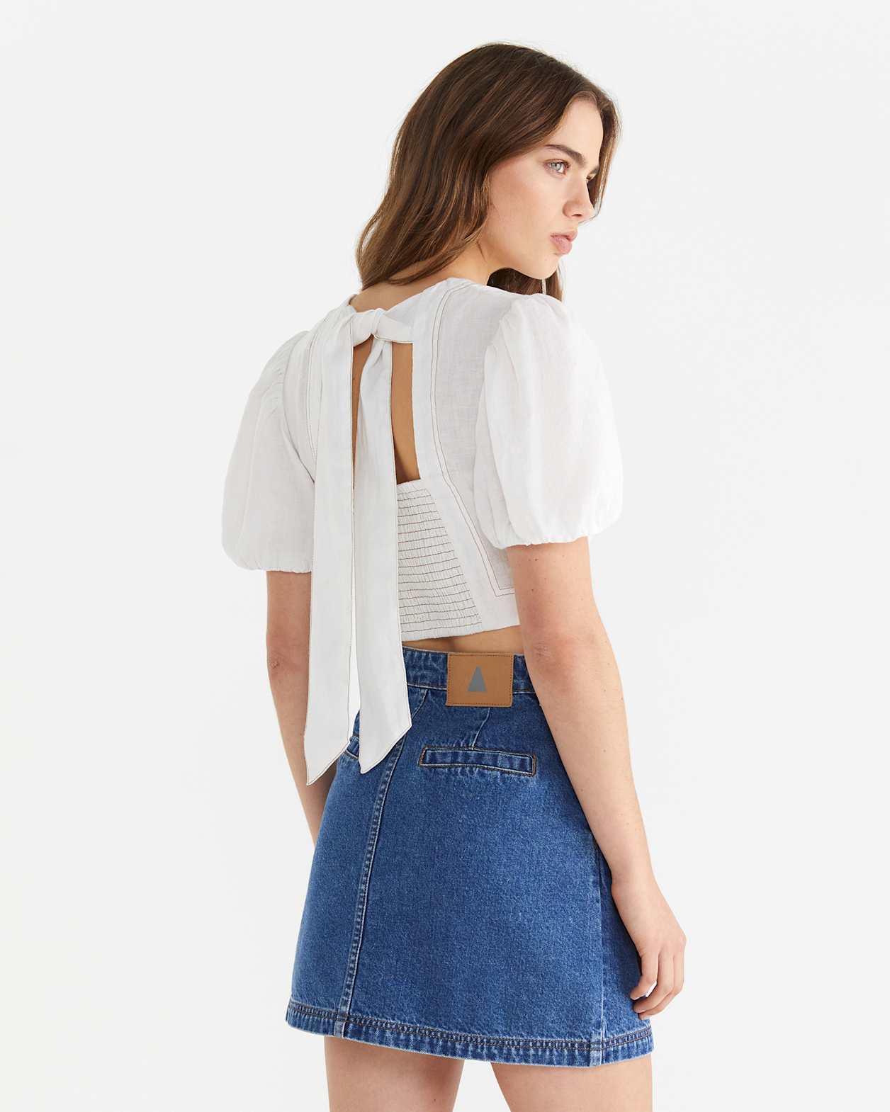 Charlie Linen Puff Sleeve Top in WHITE