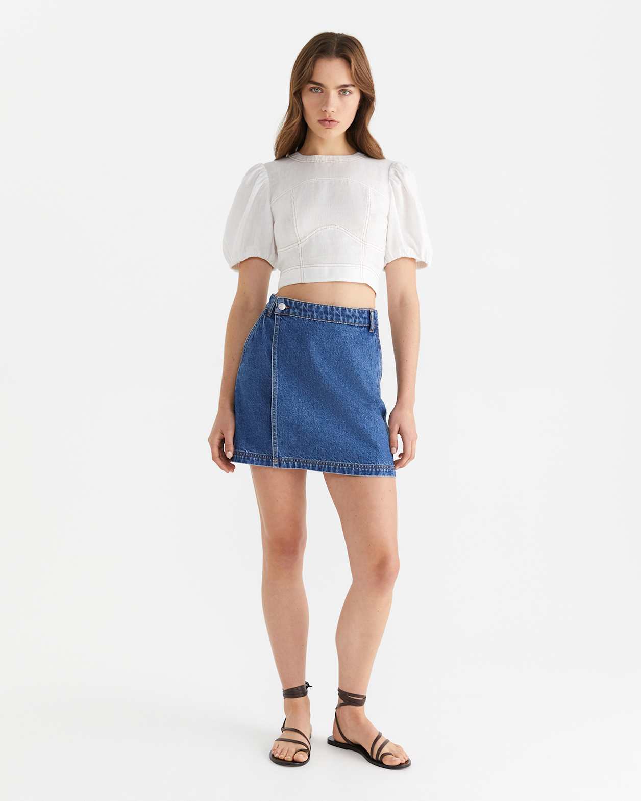 Charlie Linen Puff Sleeve Top in WHITE