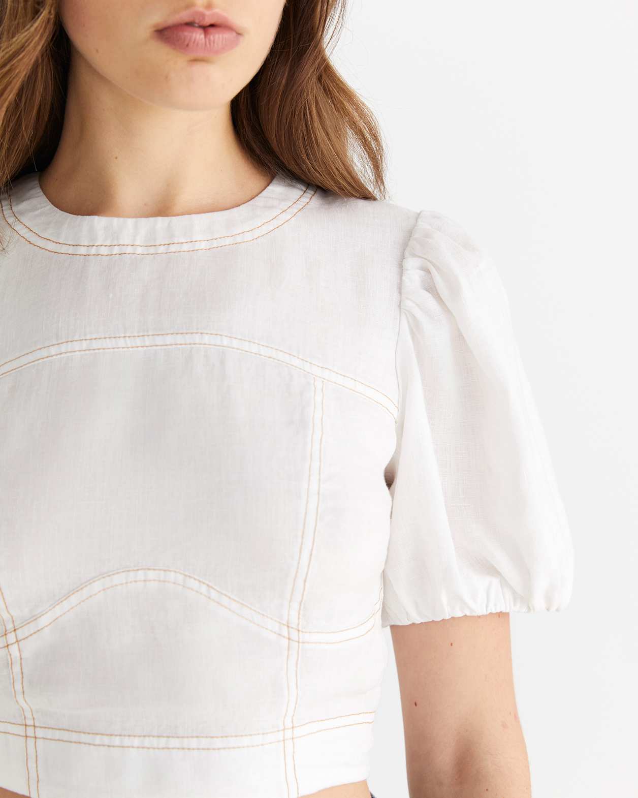 Charlie Linen Puff Sleeve Top in WHITE