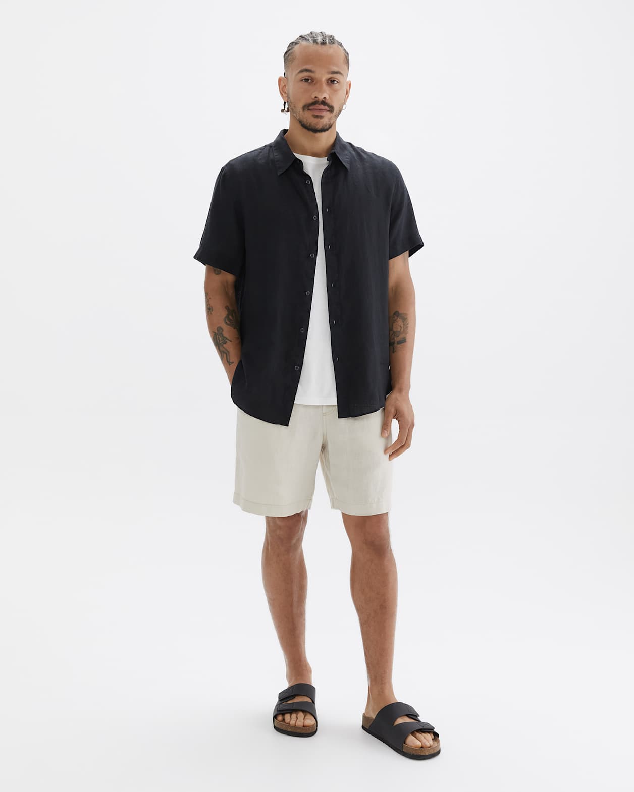 Short Sleeve Linen Shirt in WASHED BLACK