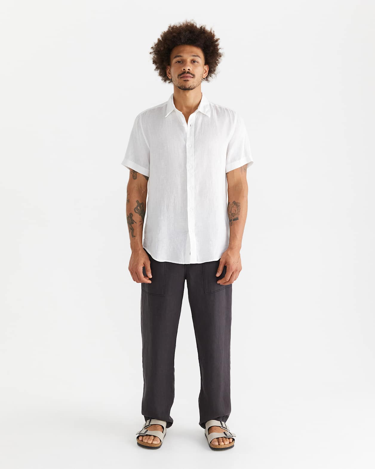 Short Sleeve Linen Shirt in WHITE