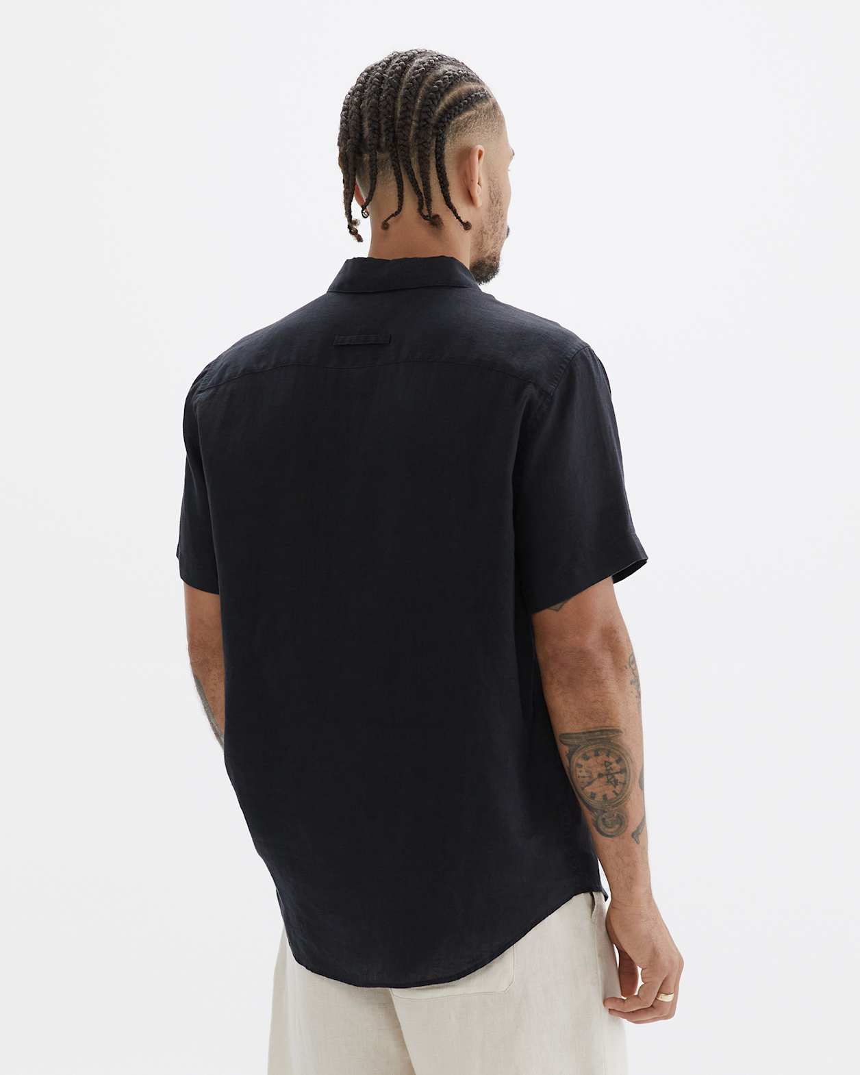 Short Sleeve Linen Shirt in WASHED BLACK