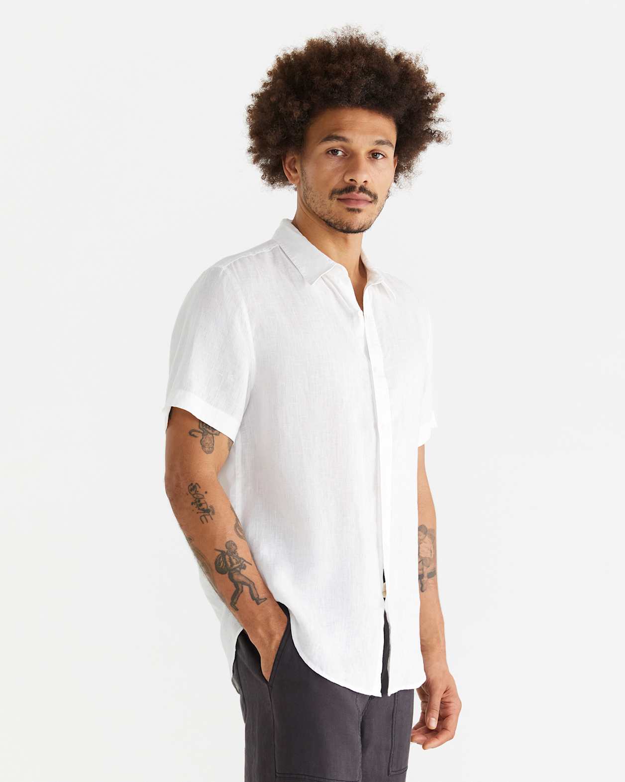 Short Sleeve Linen Shirt in WHITE