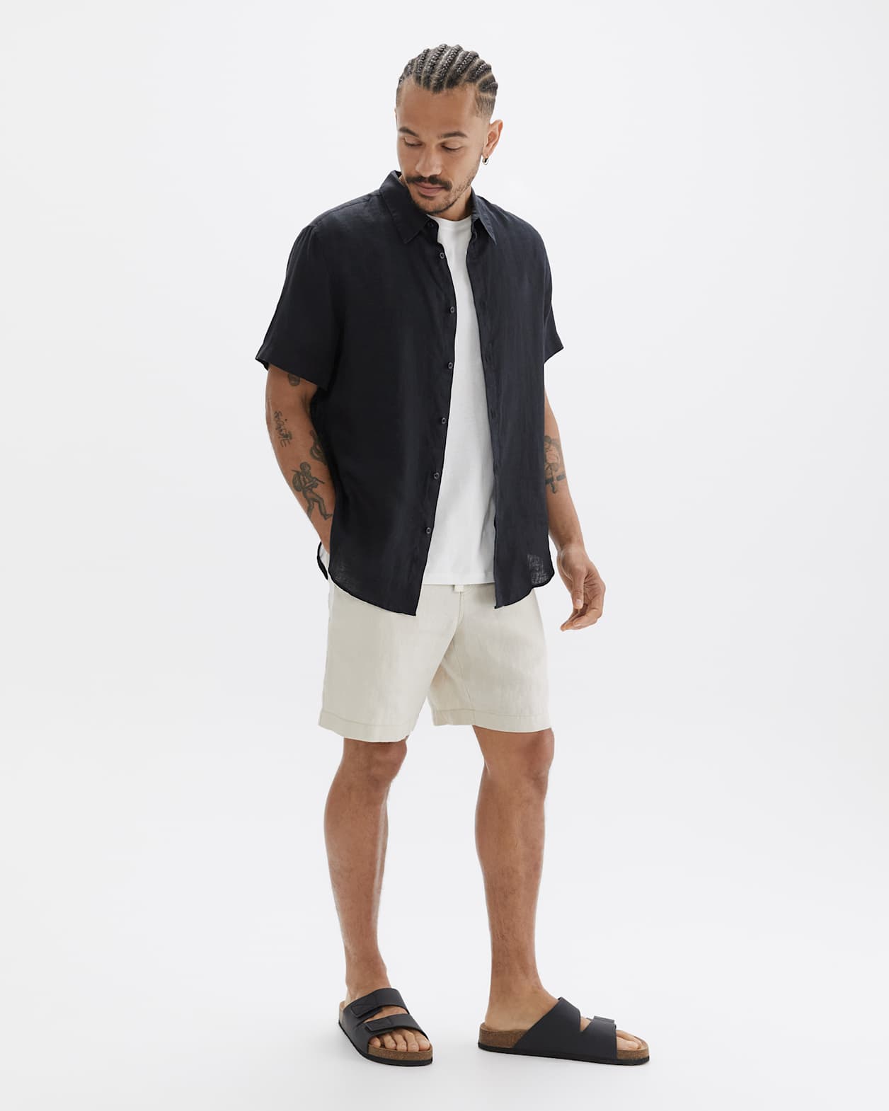 Short Sleeve Linen Shirt in WASHED BLACK