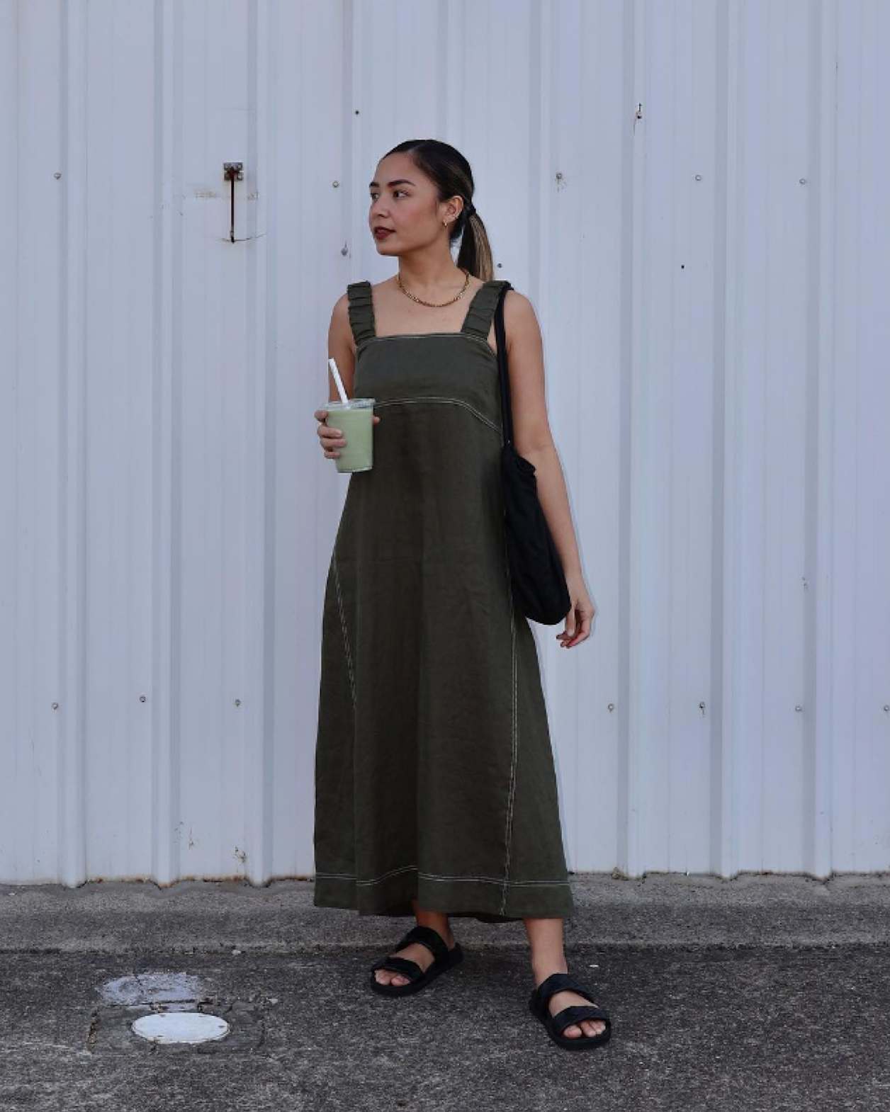 Kiki Elastic Strap Dress in KHAKI