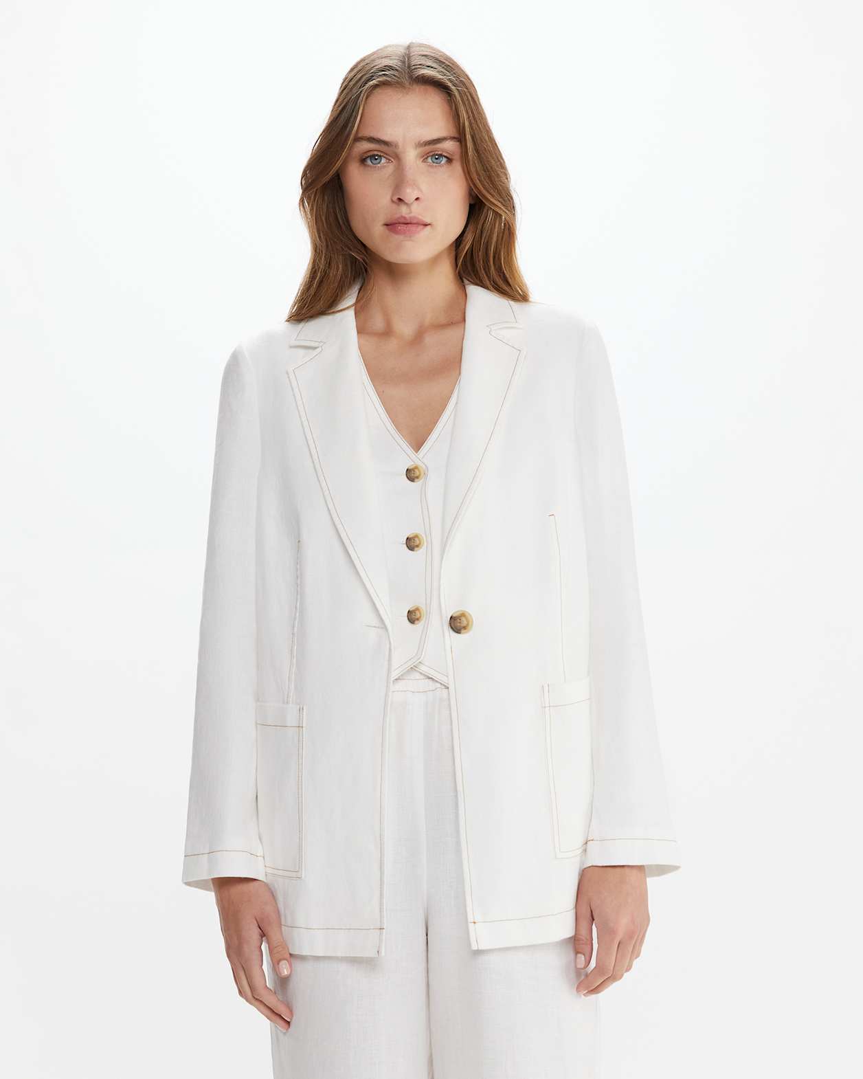 Sabine Linen Blazer in WHITE