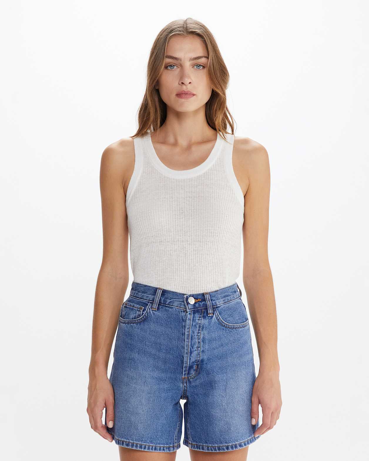 Ellie Linen Tank in WHITE