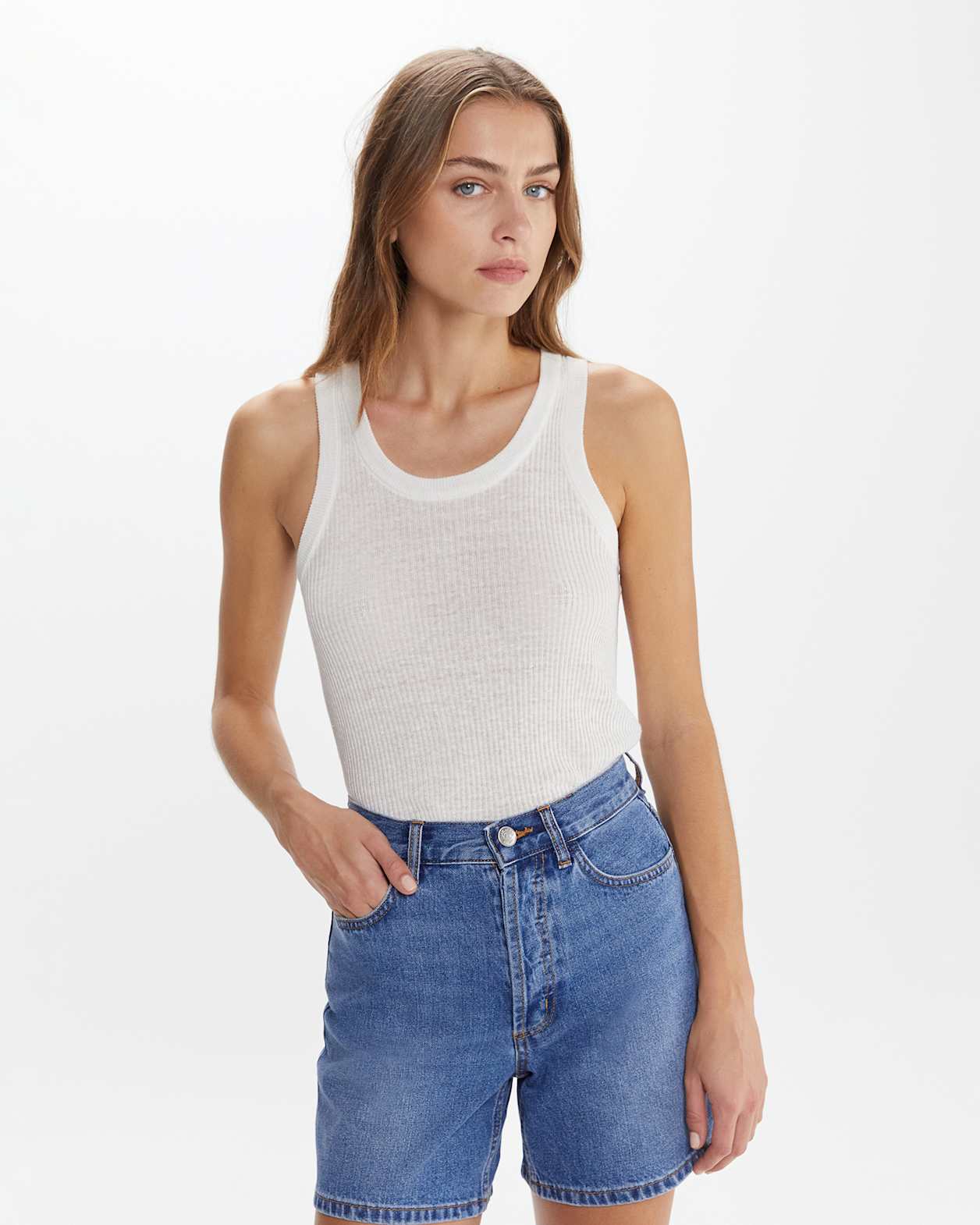 Ellie Linen Tank in WHITE