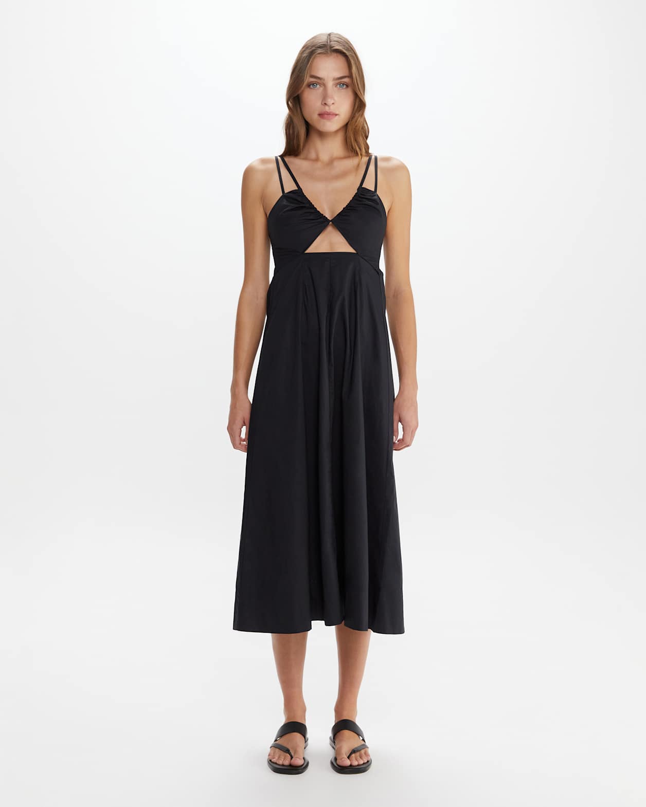 Organic Cotton V Strappy Dress in BLACK