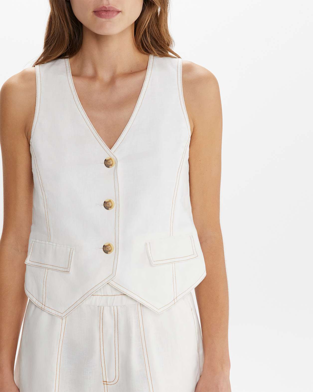 Sabine Linen Vest in WHITE