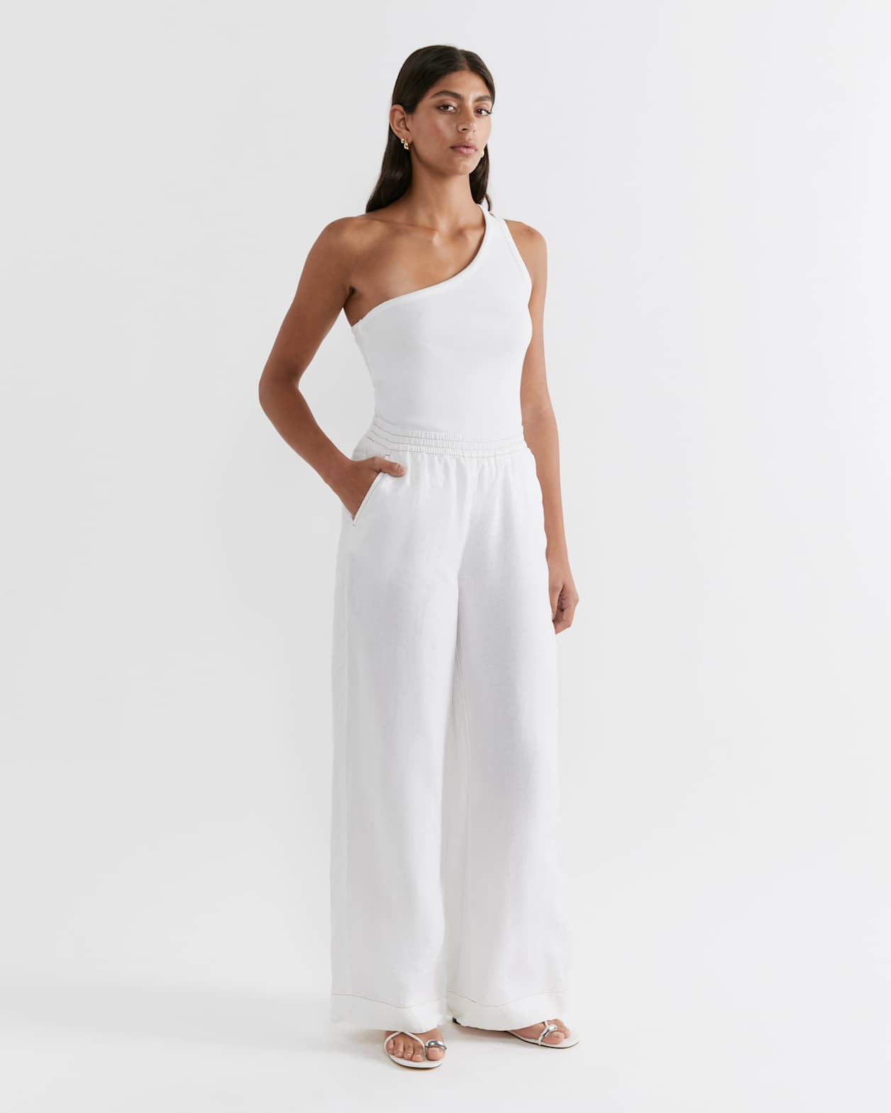 Kriti Cotton Rib One Shoulder in WHITE