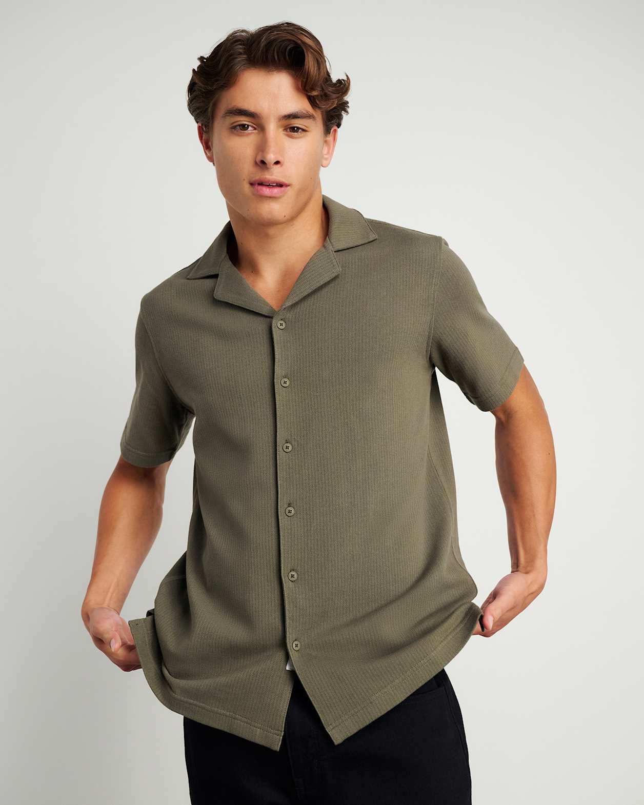 Francis Knitted Cotton Shirt in MILITARY