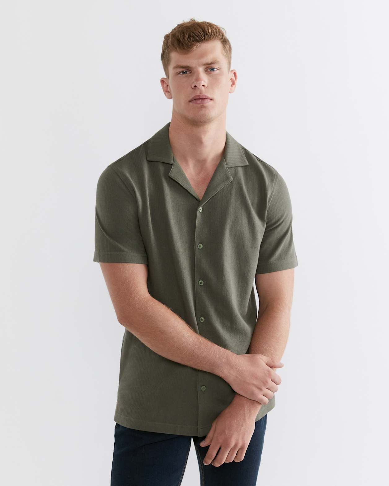 Francis Knitted Cotton Shirt in MILITARY