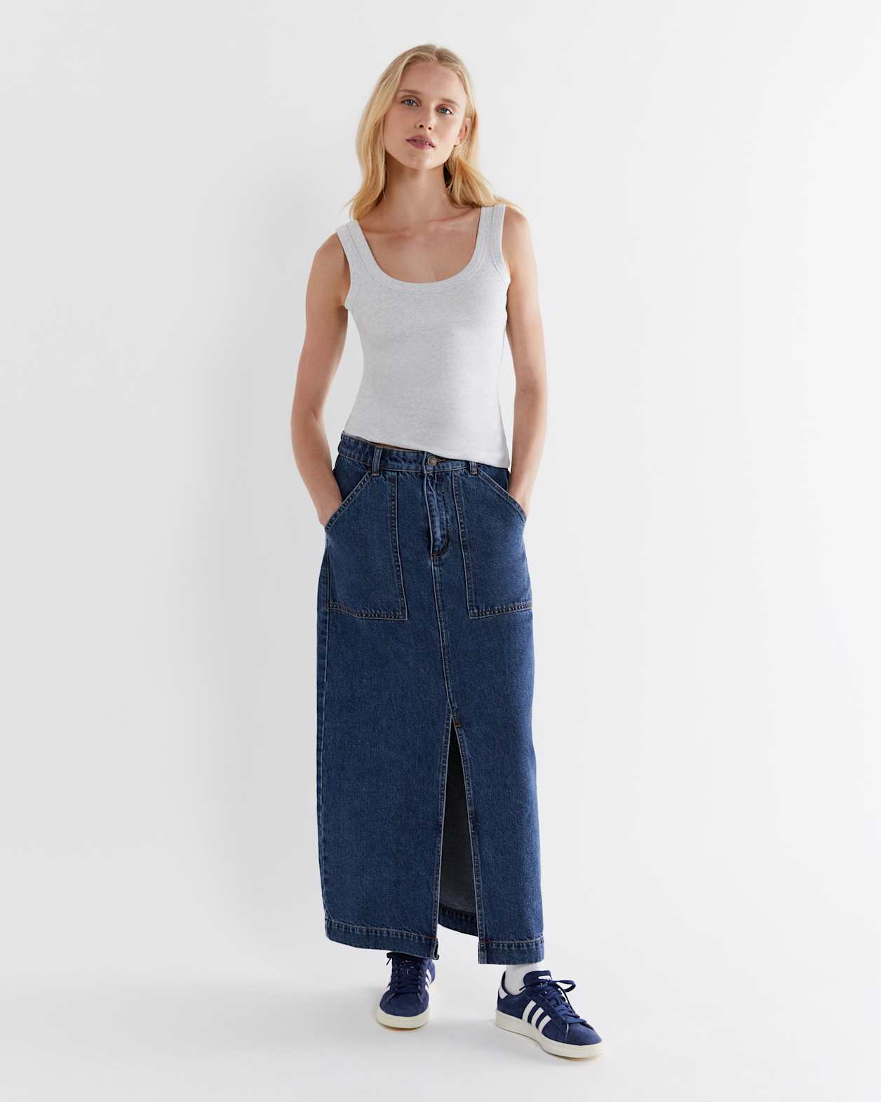 Celina Cotton Rib Crew Tank in GREY MARLE
