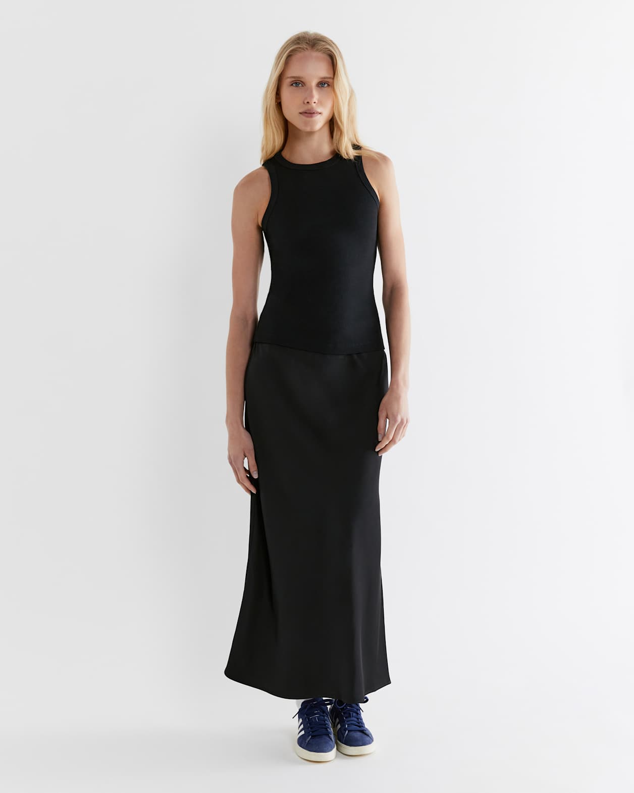 Harlowe Cotton Rib Tank in BLACK